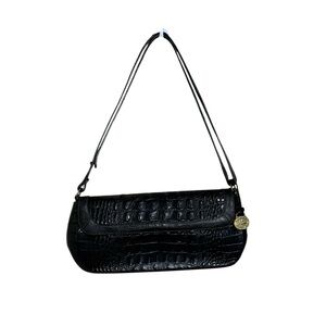 Brahmin Tuscan croc embossed black leather shoulder mini bag